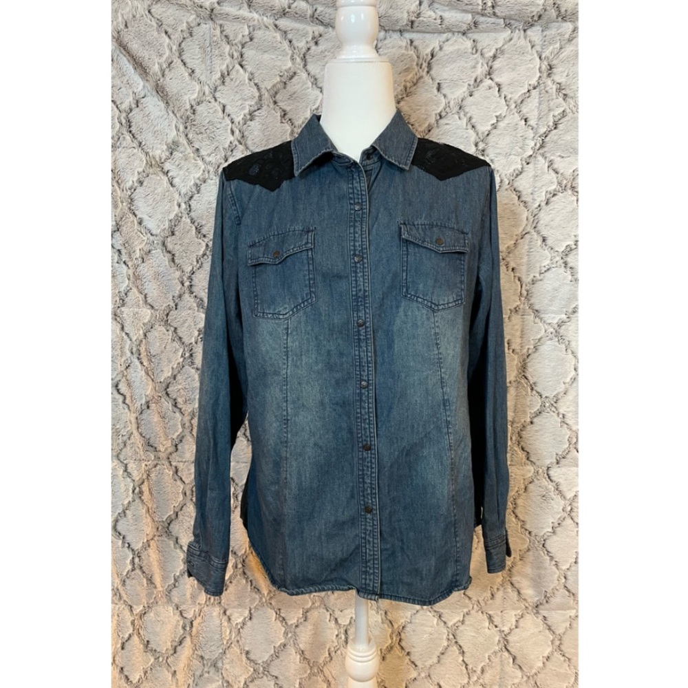 Bit & Bridle Denim Button Down with Lace